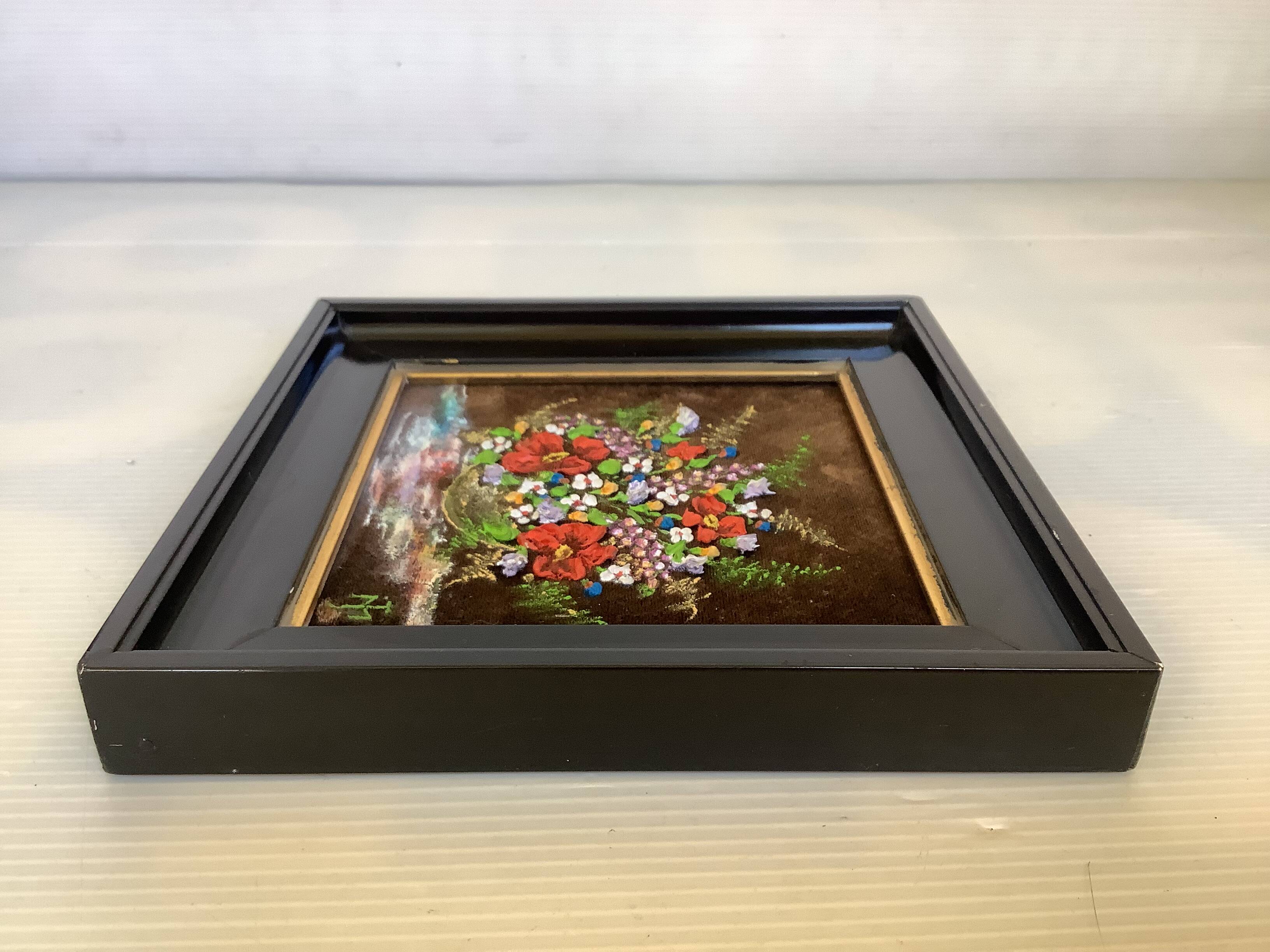 Small painting of a bouquet of flowers signed