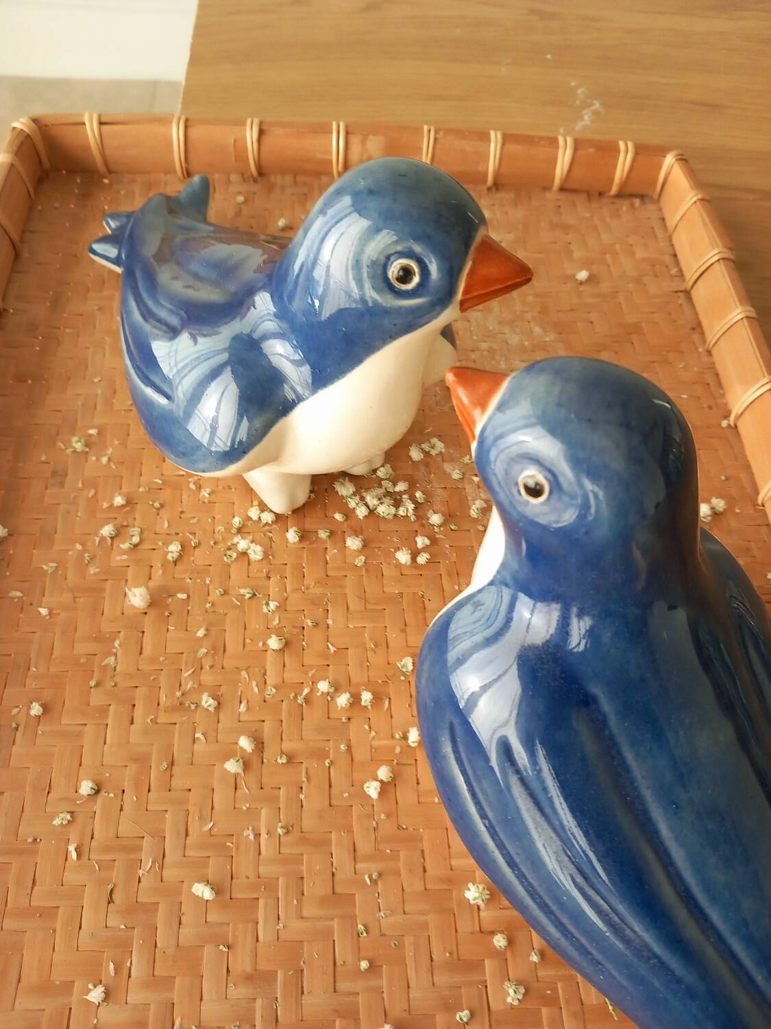 2 oiseaux bleu en Faïence émaillée
