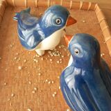 2 oiseaux bleu en Faïence émaillée