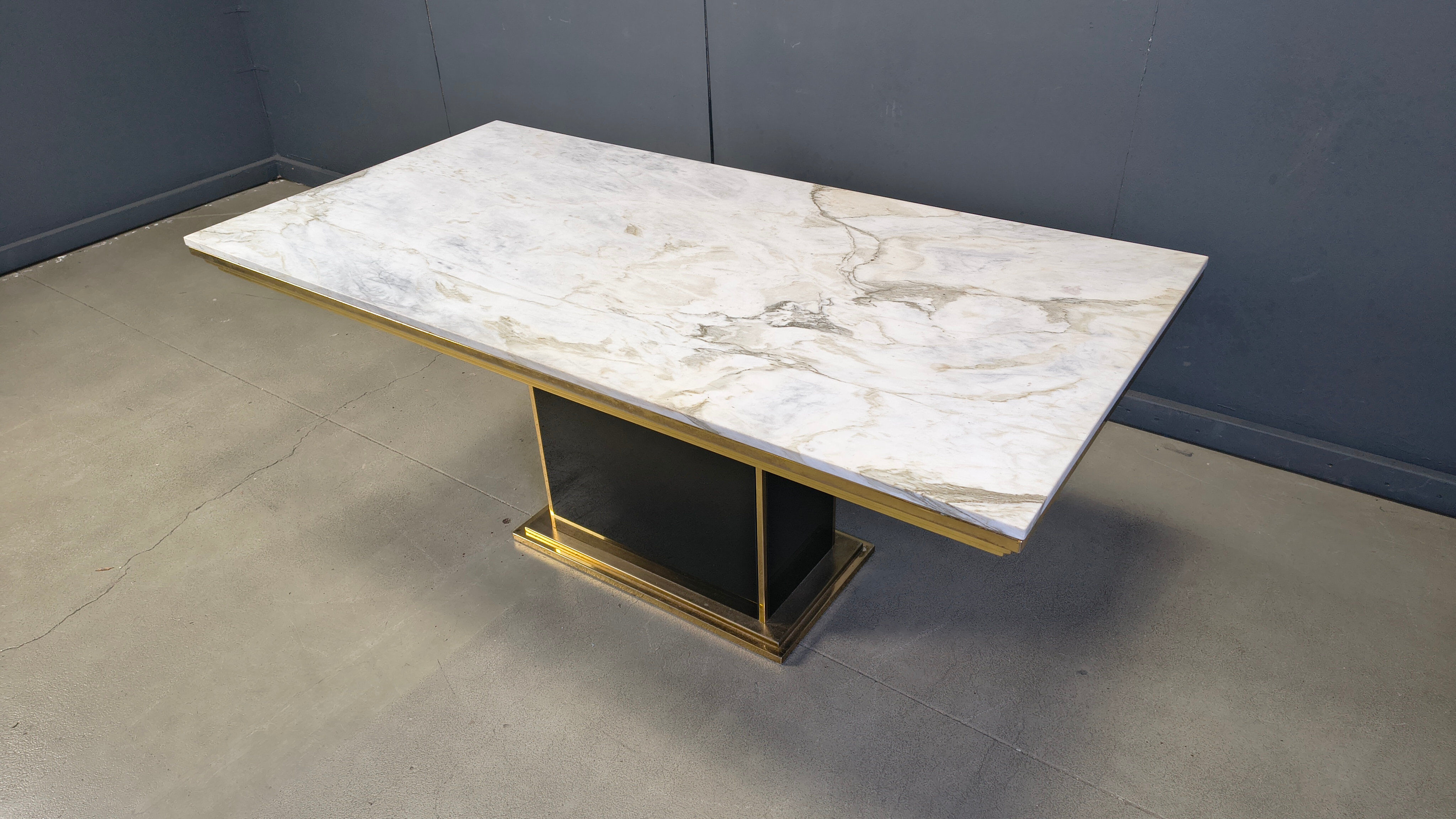 Vintage white marble and brass dining table, 1970s