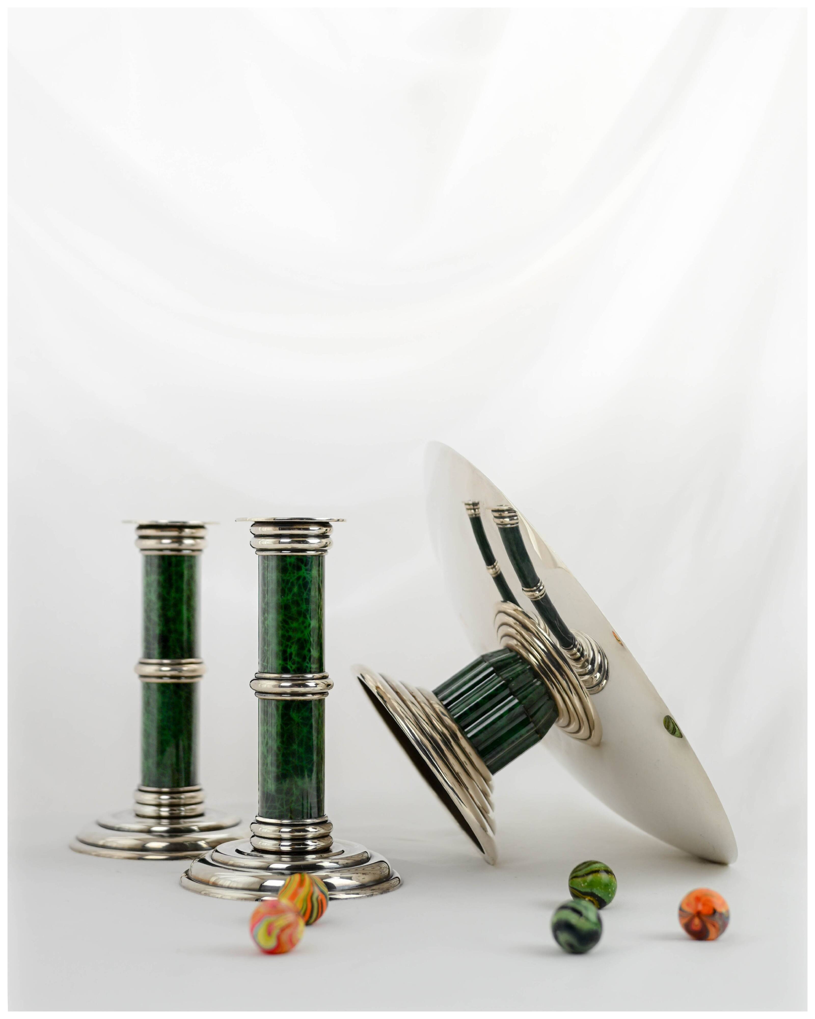Puiforcat - pair of candlesticks and bowl