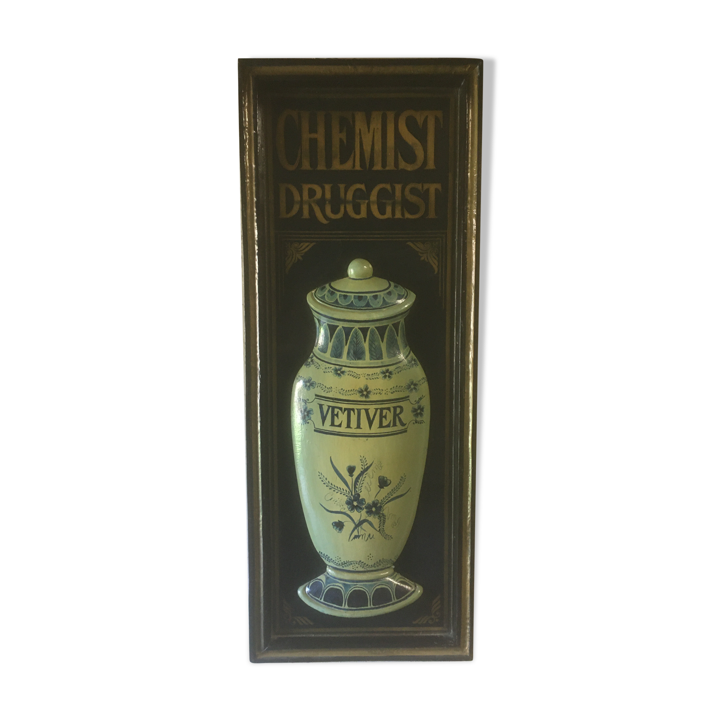 Wooden relief panel "Chemist Druggist" from Country corner