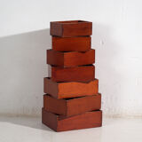 Stackable antique Japanese wooden boxes – set of 7 – Taishō–Shōwa period (c. 1920–1950)