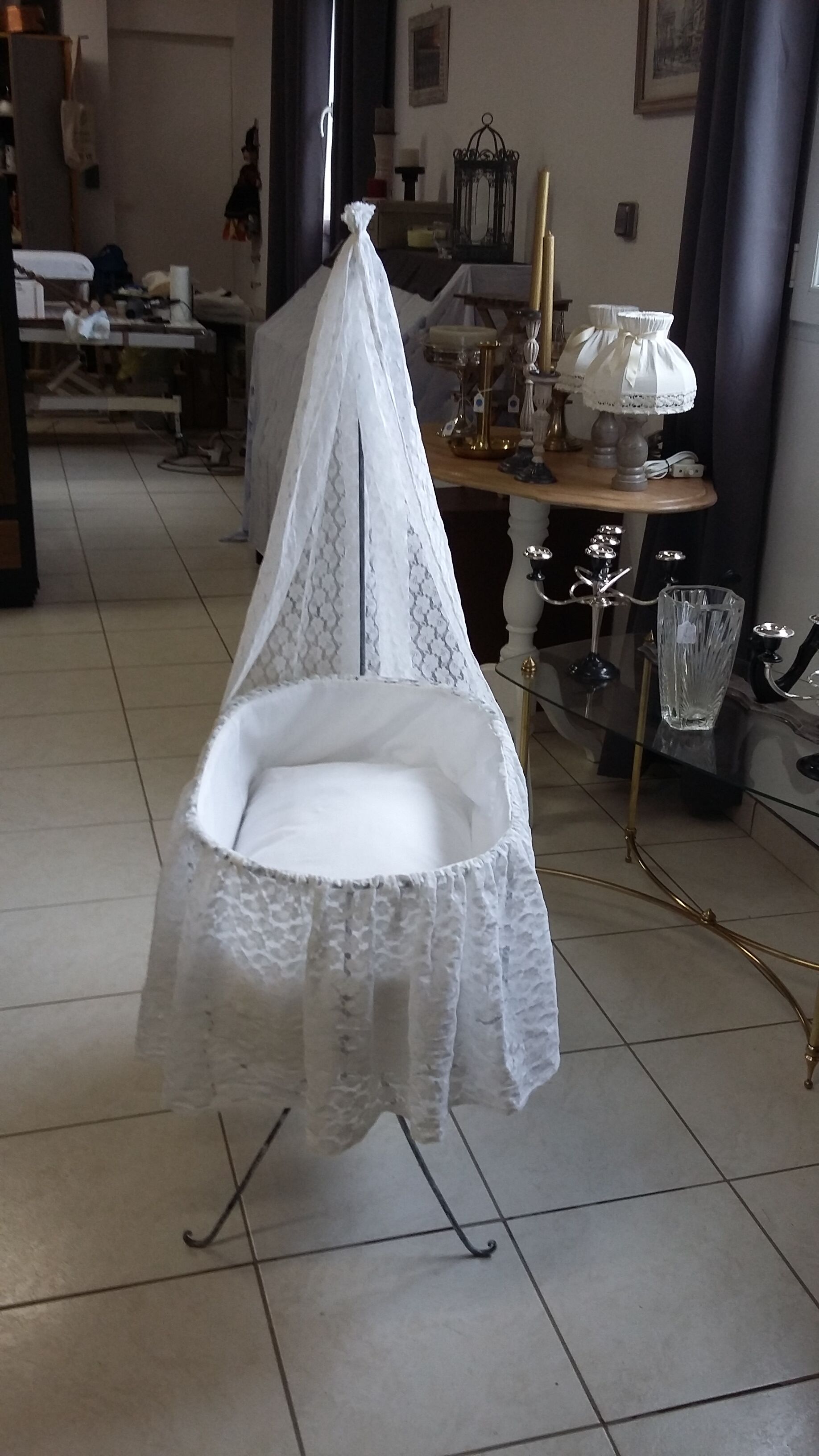 Cradle old iron and lace doll