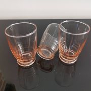 Set of 3 pink smoked glasses in chiseled glass from the 1950s