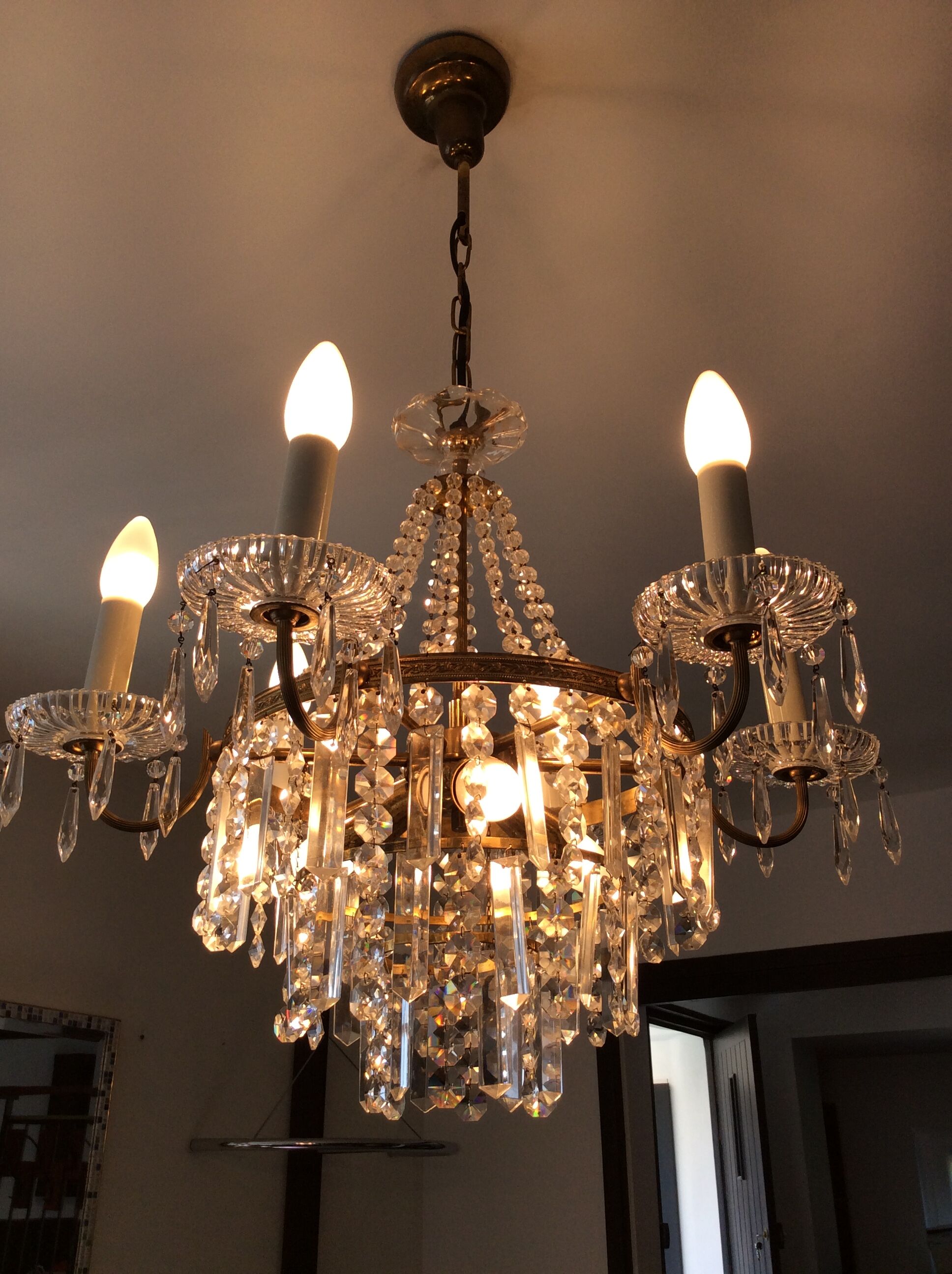 Old hot air balloon chandelier with crystal and bronze grapevines 9 fires