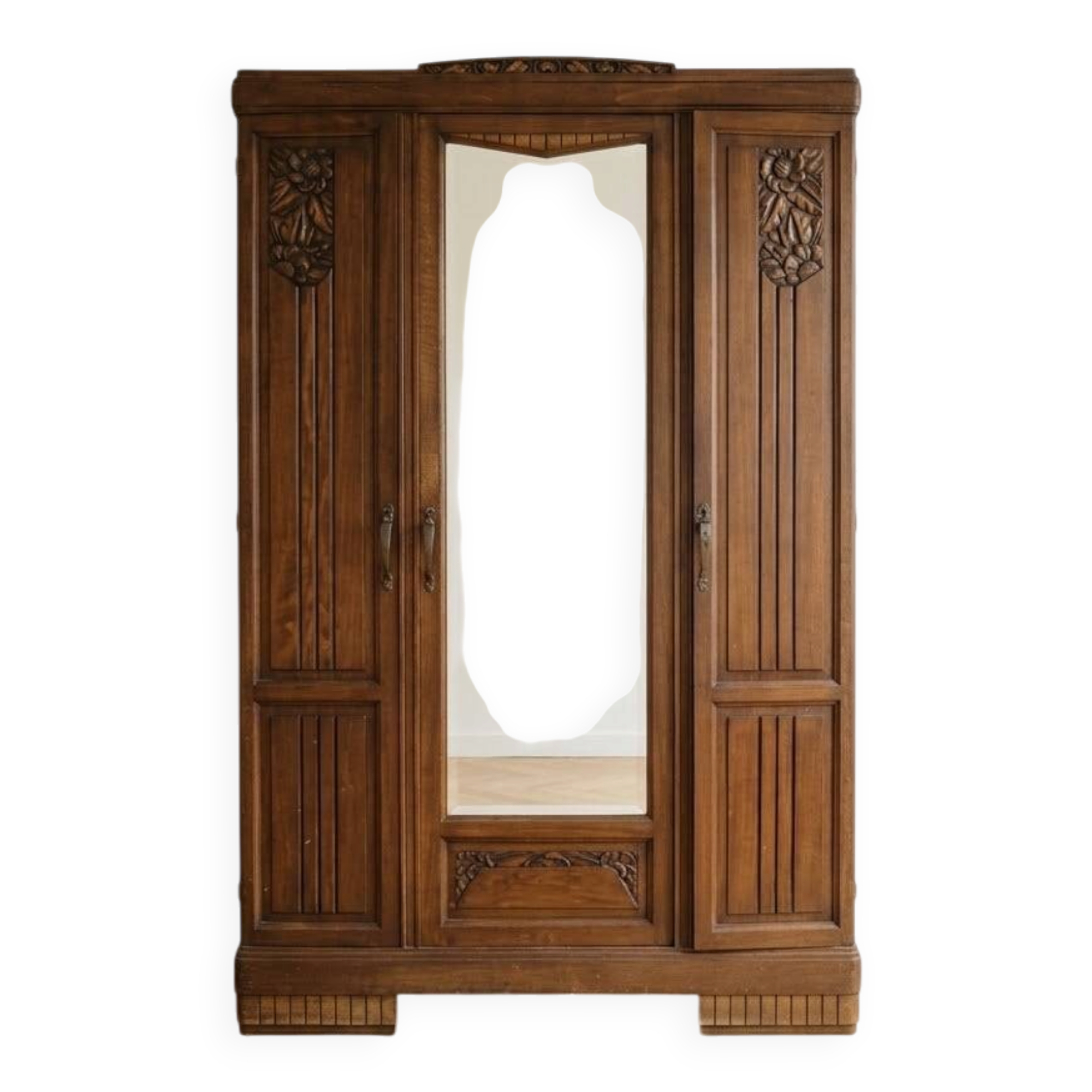 Large antique Art Nouveau wardrobe in solid wood