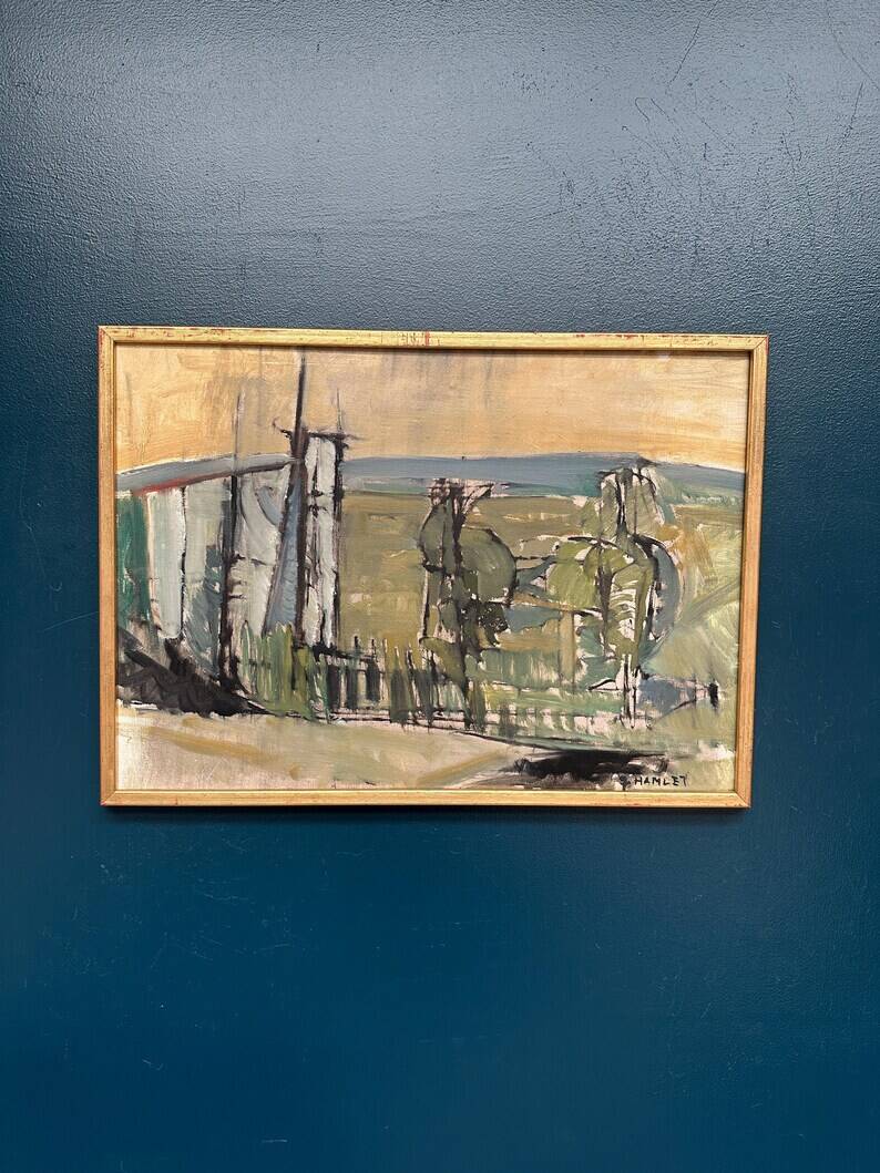 Original Swedish Oil on Canvas – “Abstract Landscape” by S. Hamlet – Dated 1960 – Vintage and Framed – 66 × 48 cm (26" × 18.9")