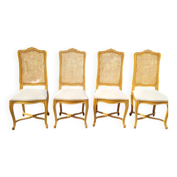 Cerused wood chair with caned backrest