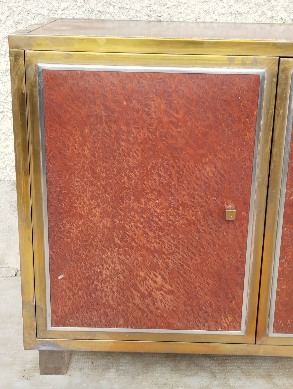 Sideboard shelf design 70 Michel Pignères amboyna burl chrome brass