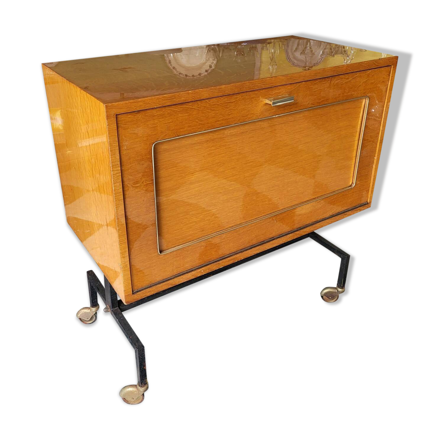 1960s low bar cabinet on wheels