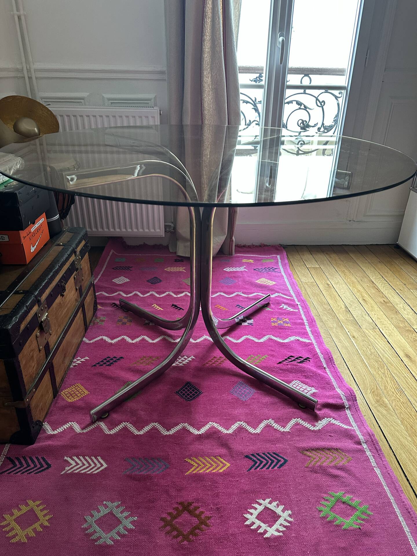 Italian glass and chrome dining table