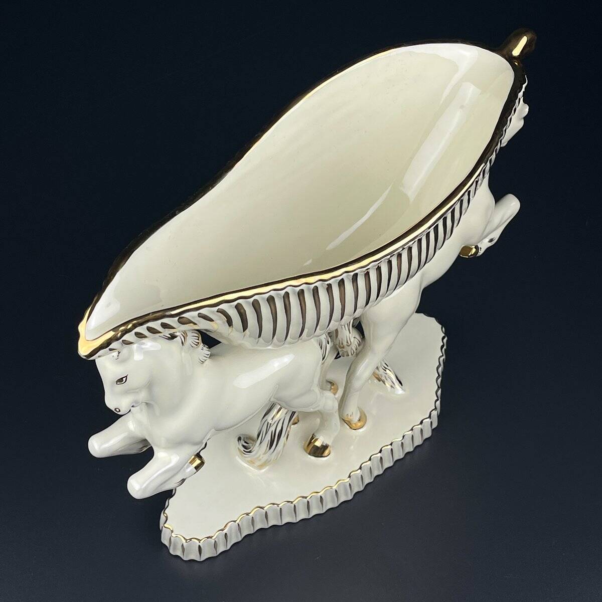 Antique ceramic vase with horses by Egisto Fantechi Maioliche Ceramic, Sesto Fiorentino, Italy, 1940s.