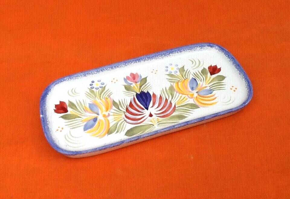 Butter tray earthenware hb henriot quimper france floral decoration