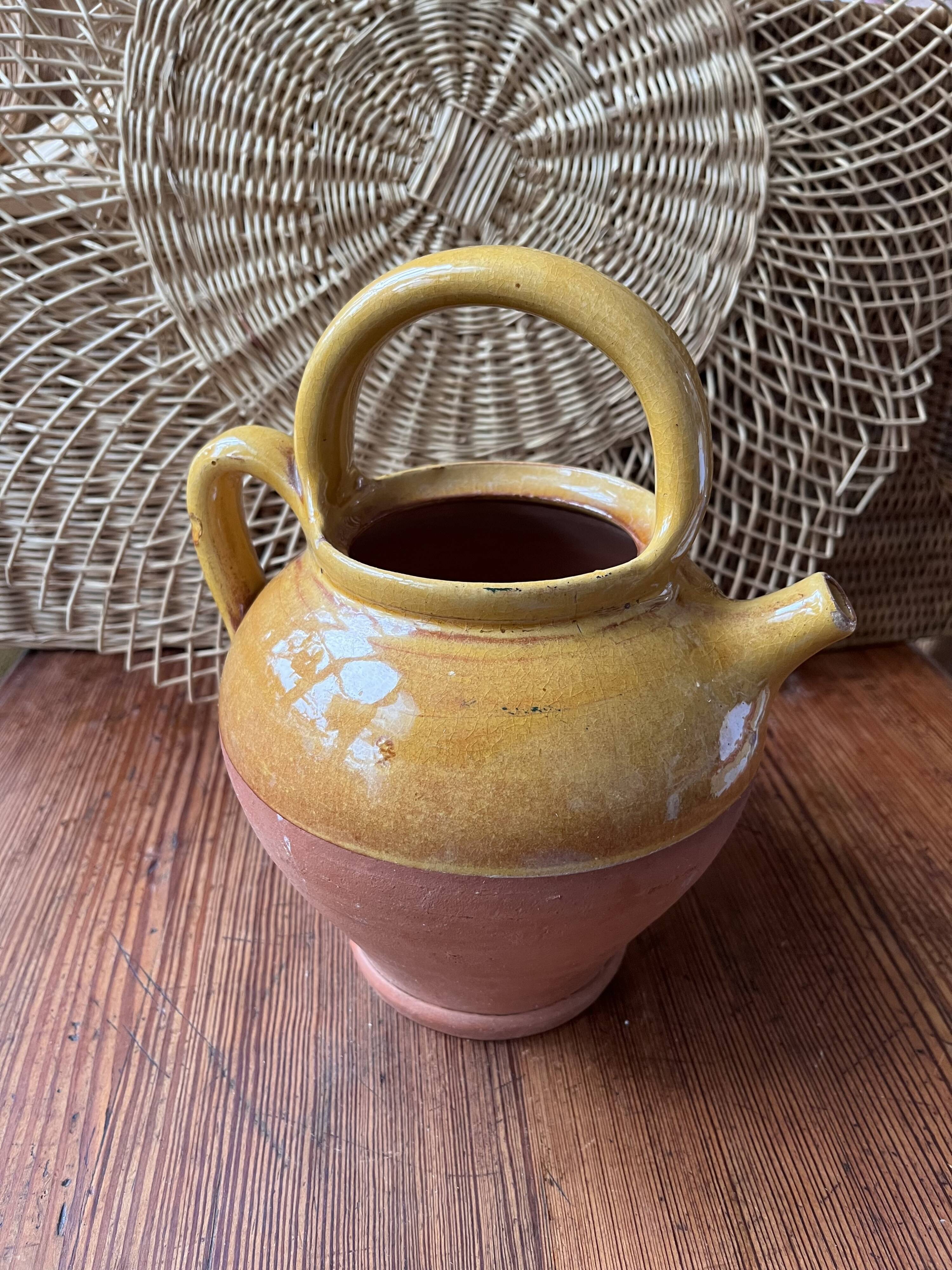 Provençal terracotta pitcher/jug with yellow glaze