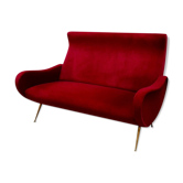 Italian red velvet armchair with brass legs