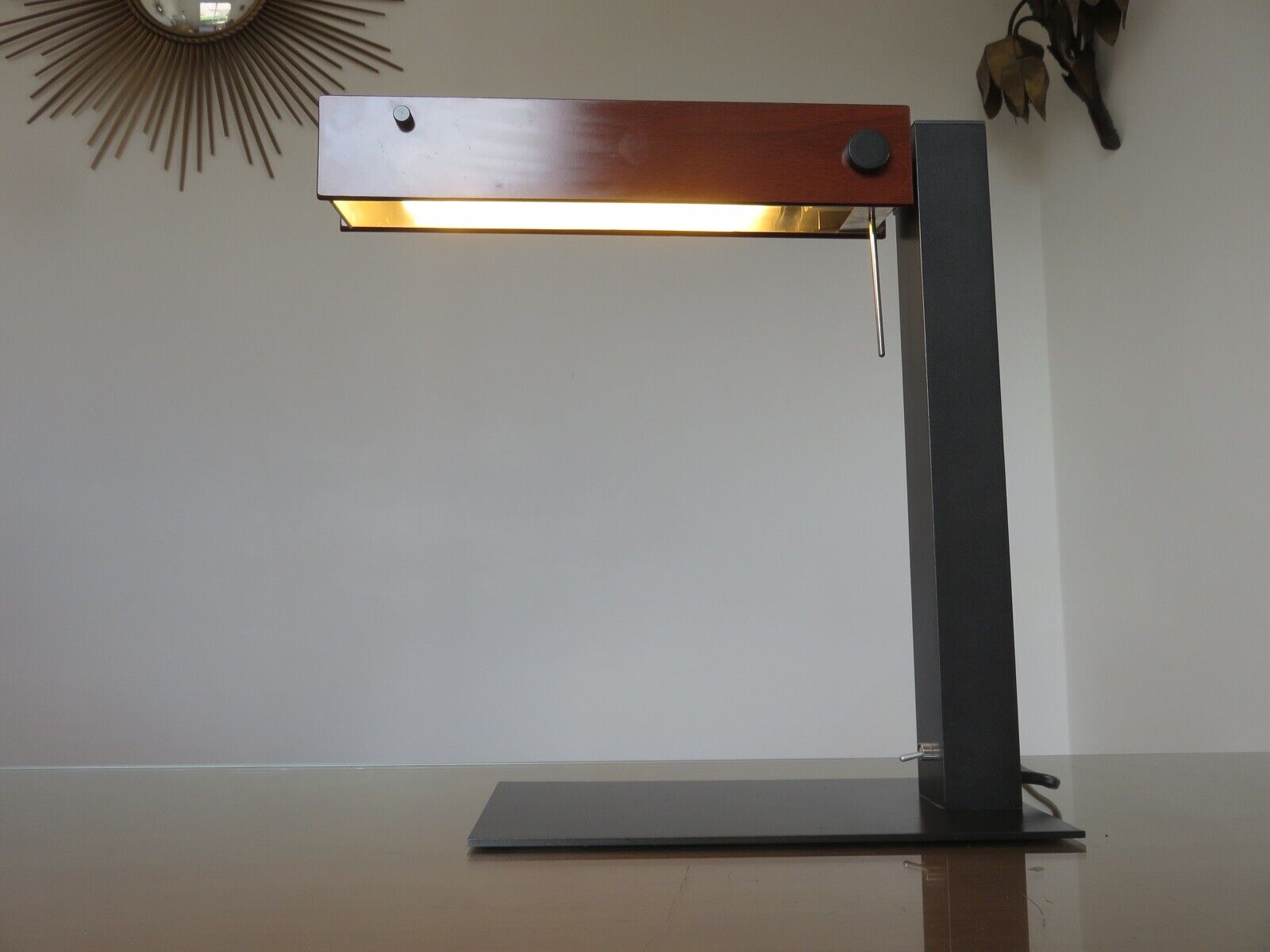 Minimalist teak and metal desk lamp, germany 2000s