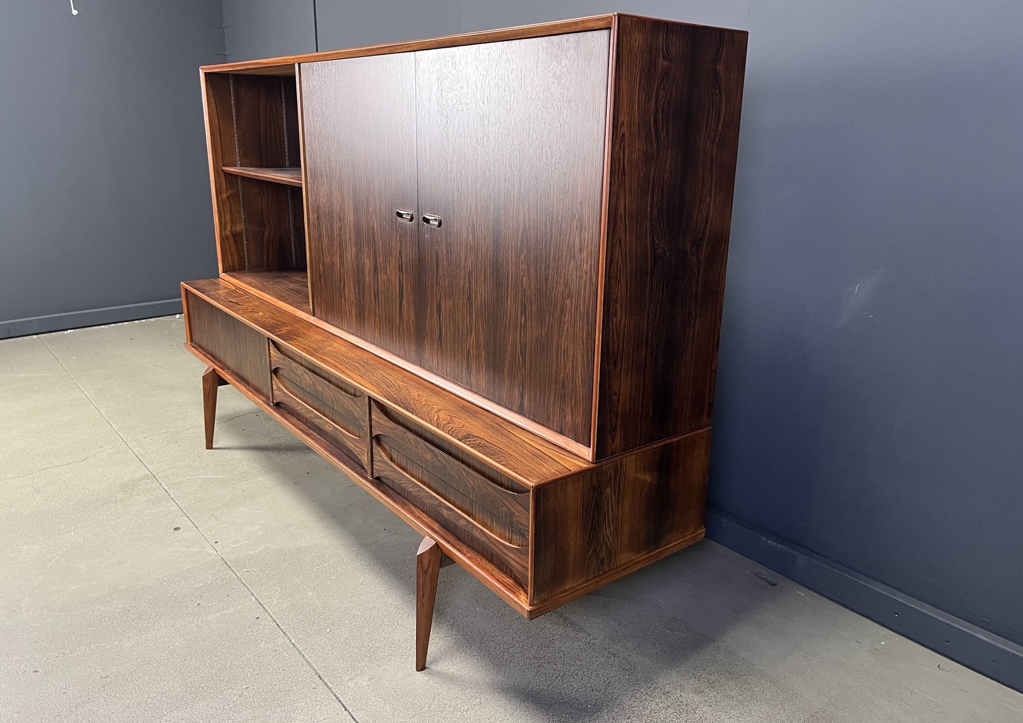 Oswald Vermaercke Paola rosewood highboard for V-Form Belgium 1959