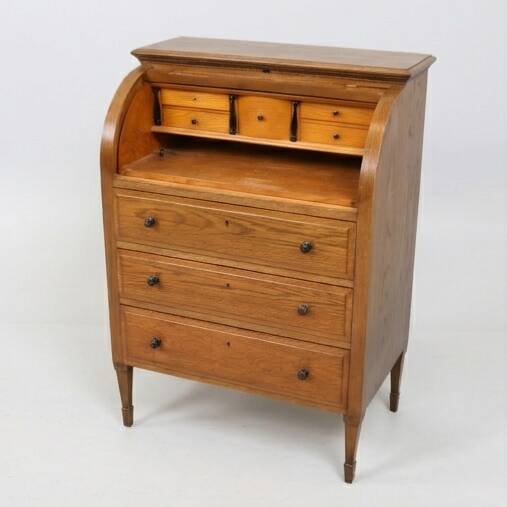 Vintage oak roll-top secretary - 80 cm, 1950s
