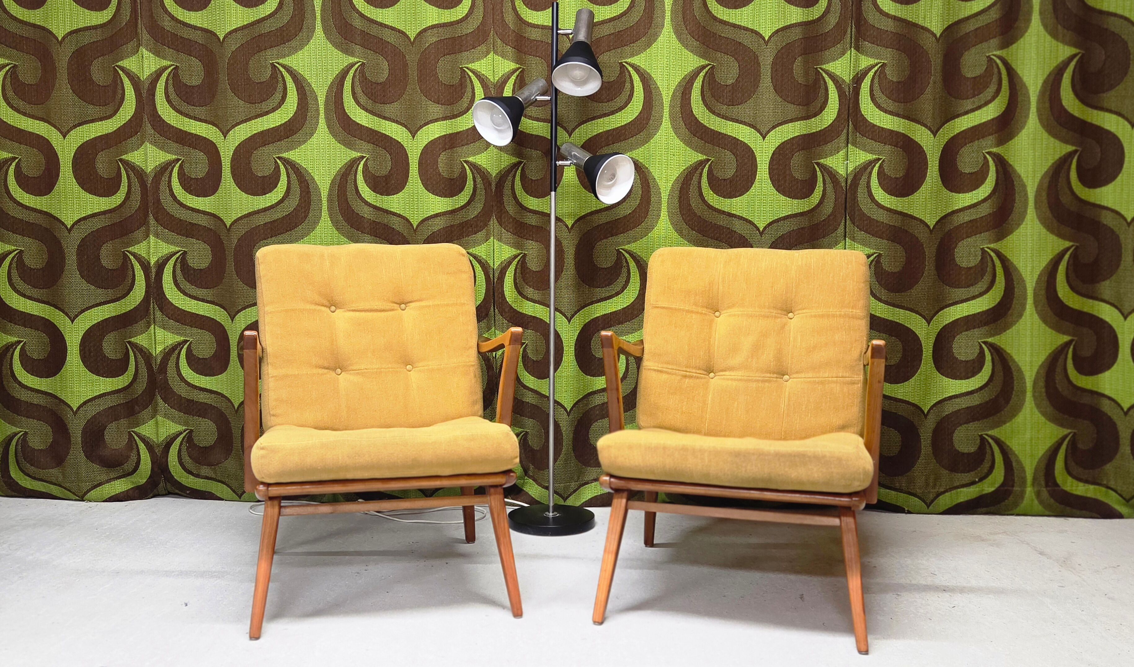 Pair of vintage Scandinavian armchairs 1960 curved beech