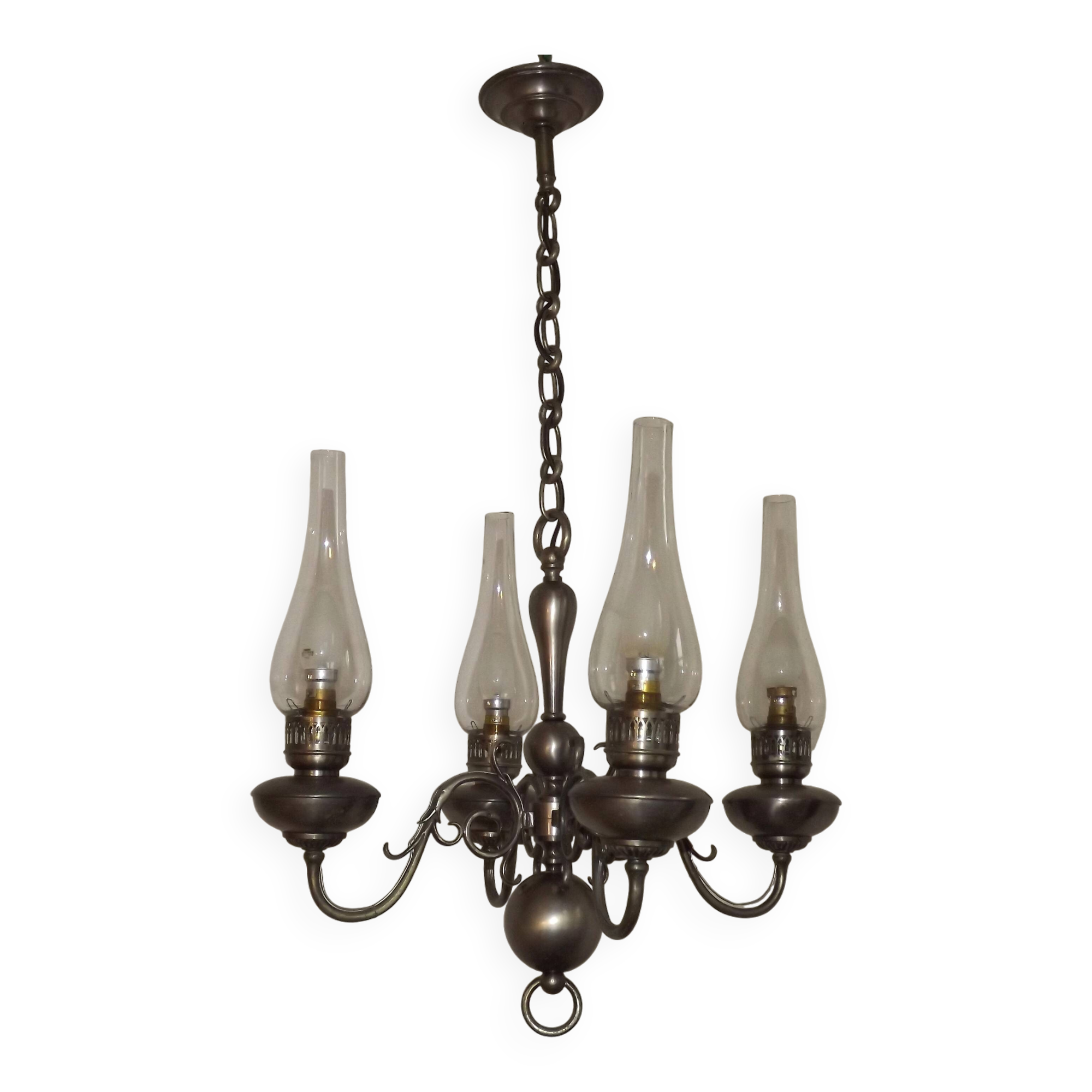 Flamish chandelier with 4 lights in hand-blown tin 5104