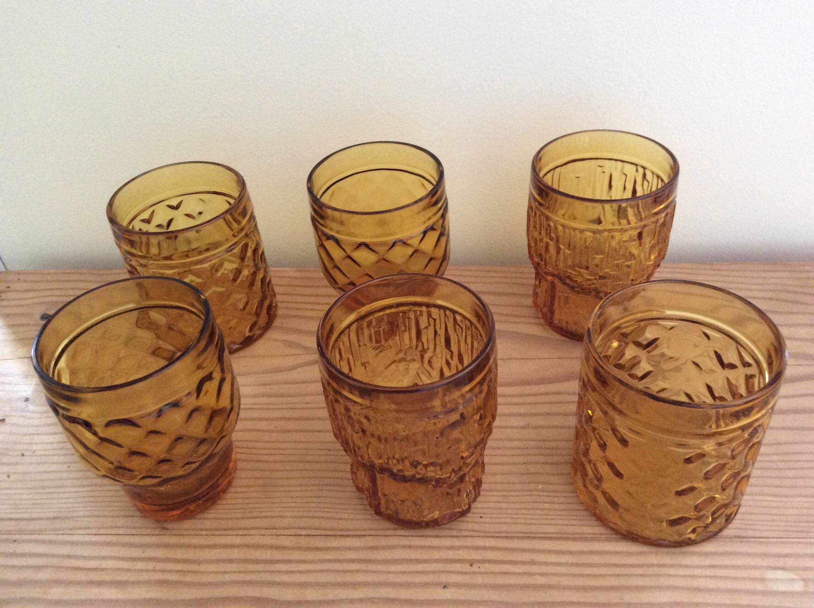 Set of 6 amber glasses