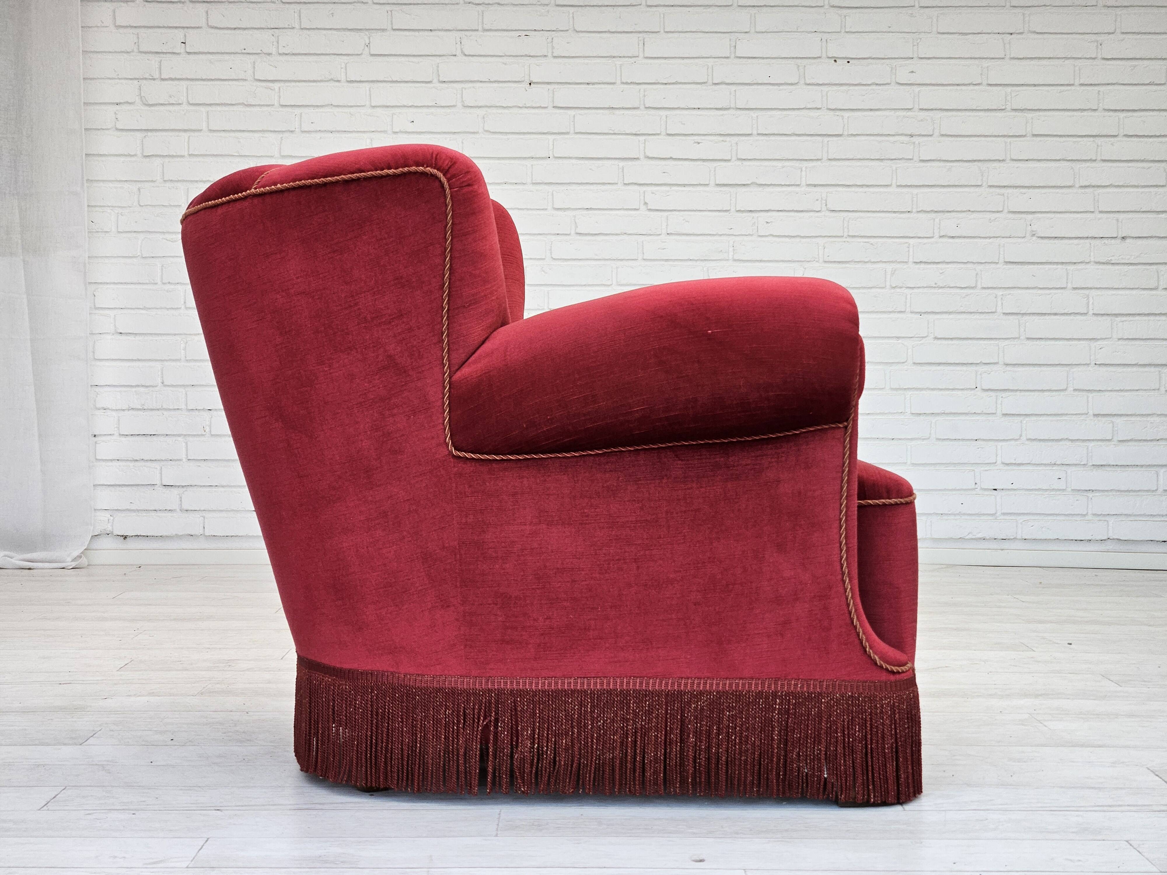 1960s, Danish relax armchair, original condition, red furniture velour.