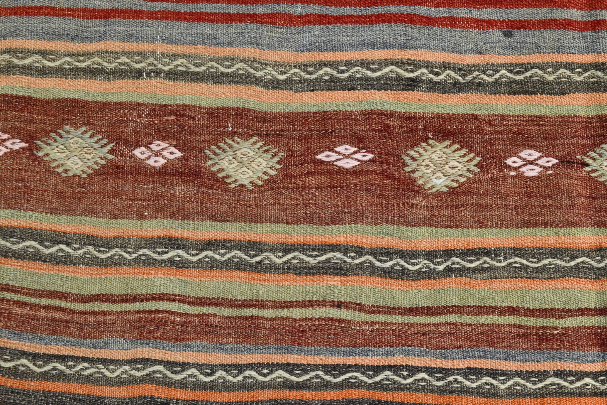 Brick Red Color Kilim Rug, 184x334Cm Living Room Rug,