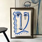 Cubist composition in blue, Vallauris style, signed Blasos.