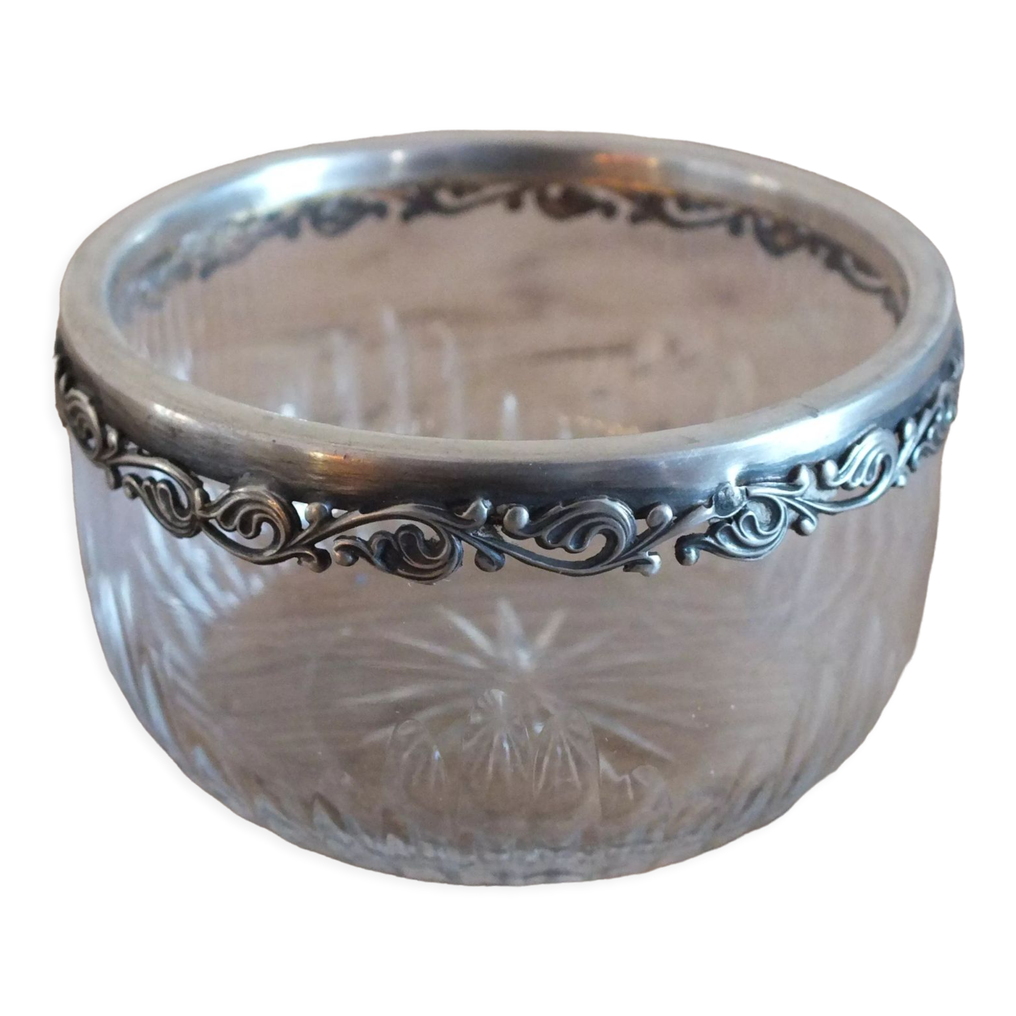 Finger rinse cup in cut crystal and solid silver