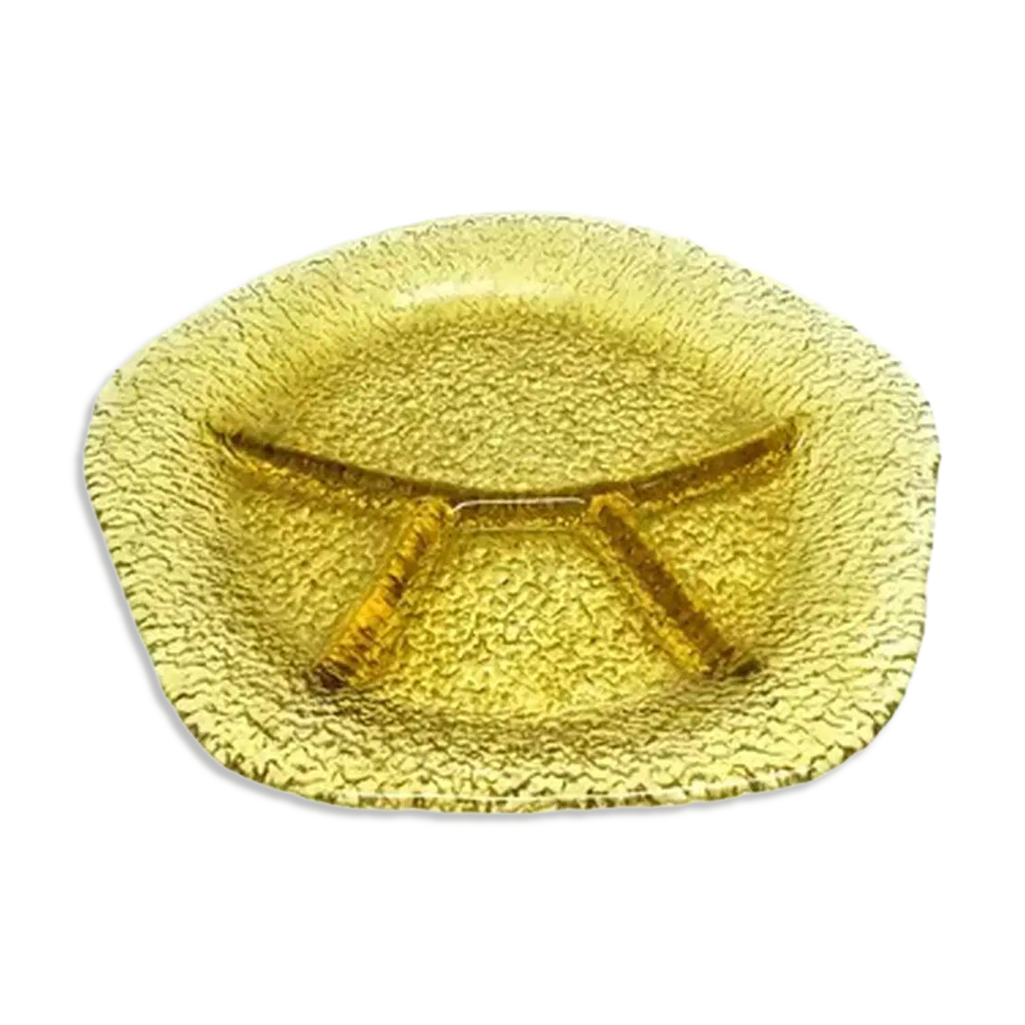 Plateau d'apéritif, moderne du milieu du siècle, verre jaune, design par J. Drost, Ząbkowice, Pologne, années 1970