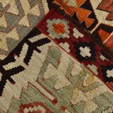 Light Green & Orange Tribal Turkish Kilim Rug, 141x305Cm