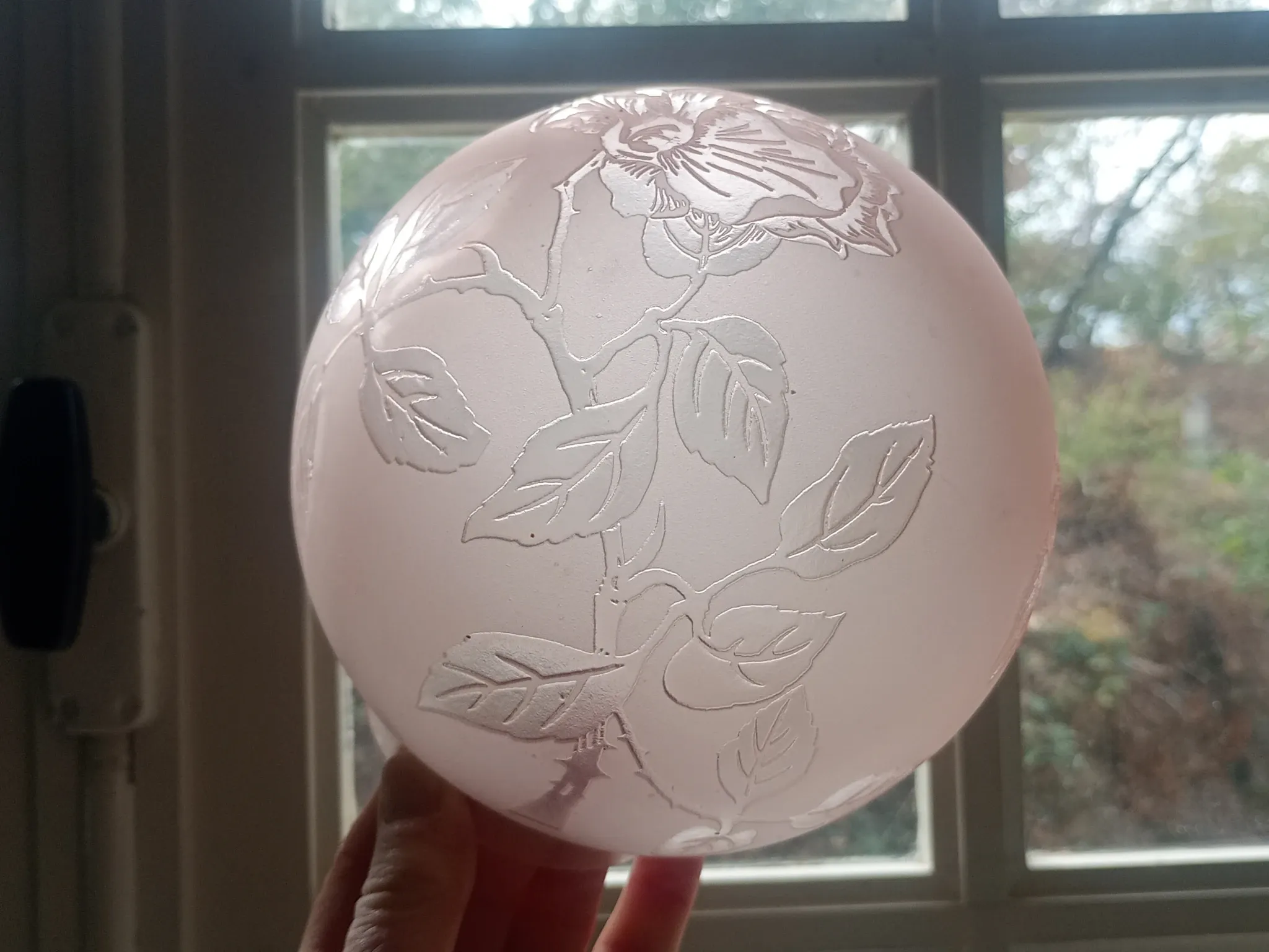 Sprat - frosted pink glass with pink flowers for chandelier lamp circa 1920