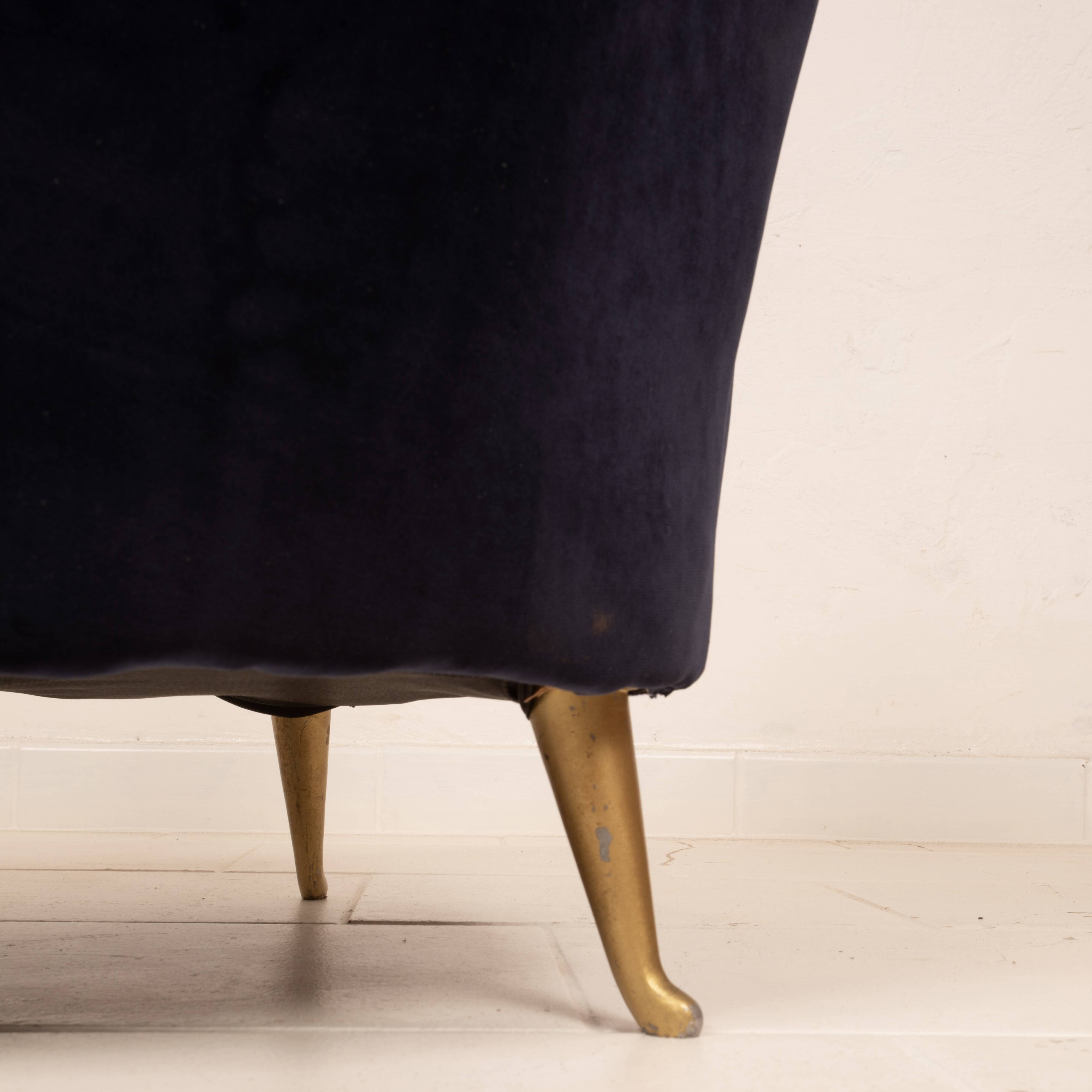 Fauteuil en velours de style mid-century Cesare Lacca pour ISA Bergamo