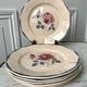 Set of 6 flat plates Digoin Sarreguemines pink and blue flowers 40s