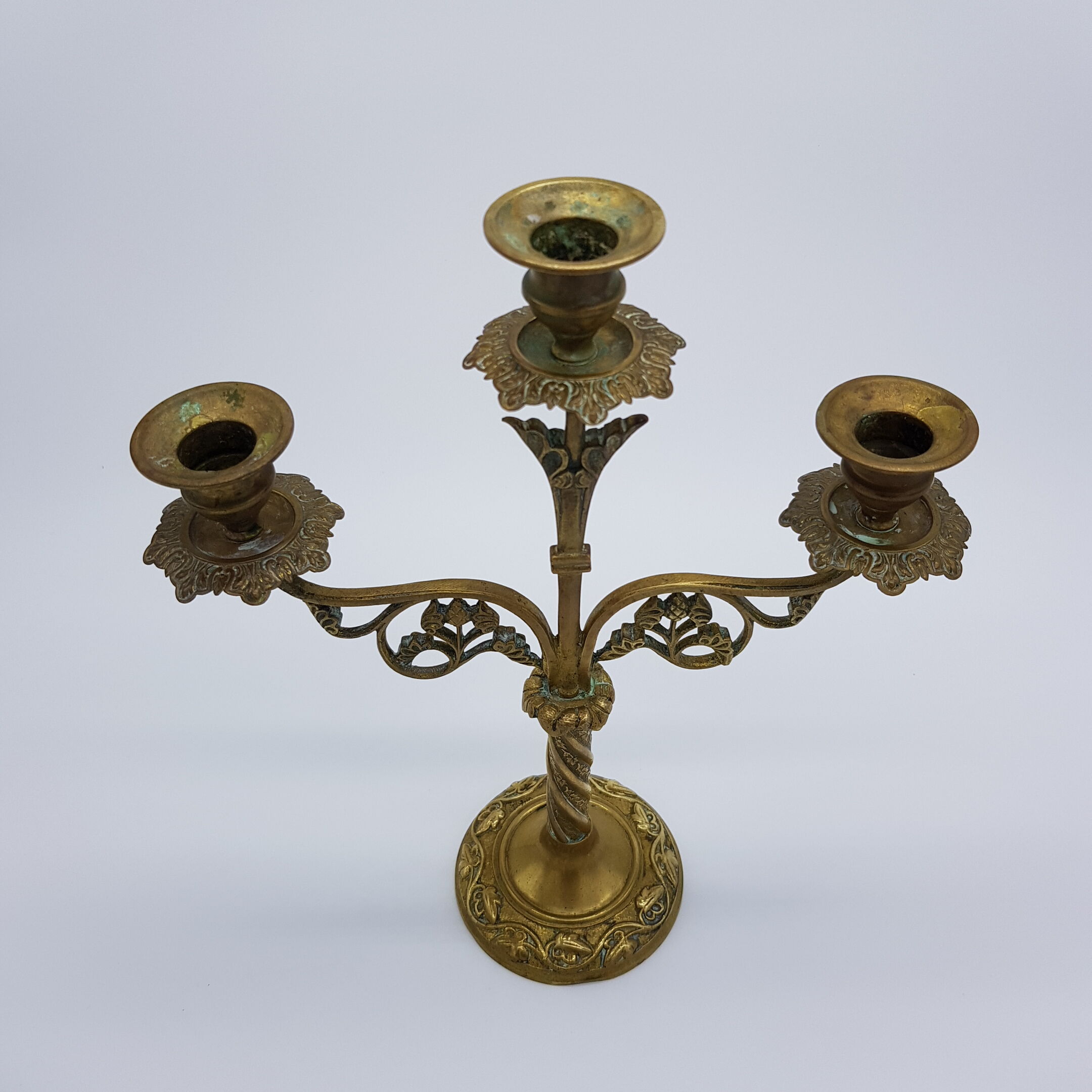 Candélabre bougeoir chandelier ancien 3 branches autel église en bronze