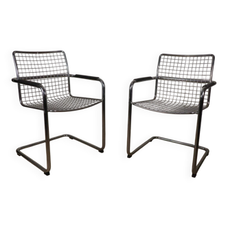 Pair of vintage chrome metal armchairs, 1970