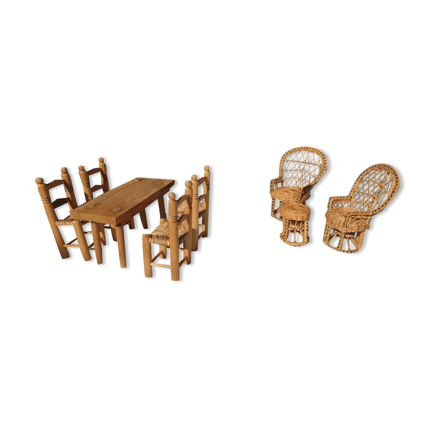 Lot 8 miniature vintage toys tables and seats