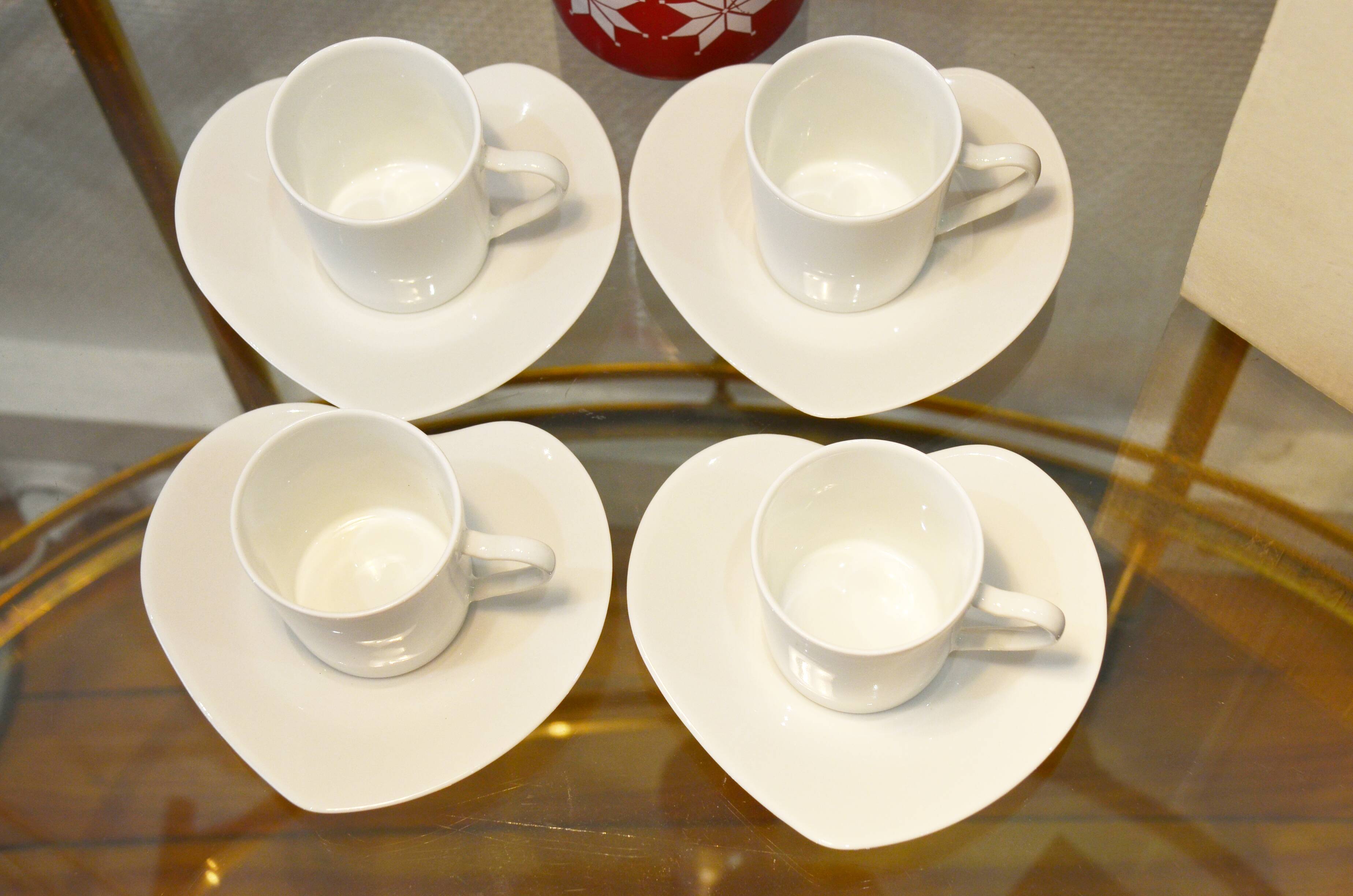 Coffee service Yves Saint Laurent 4 cups heart white porcelain