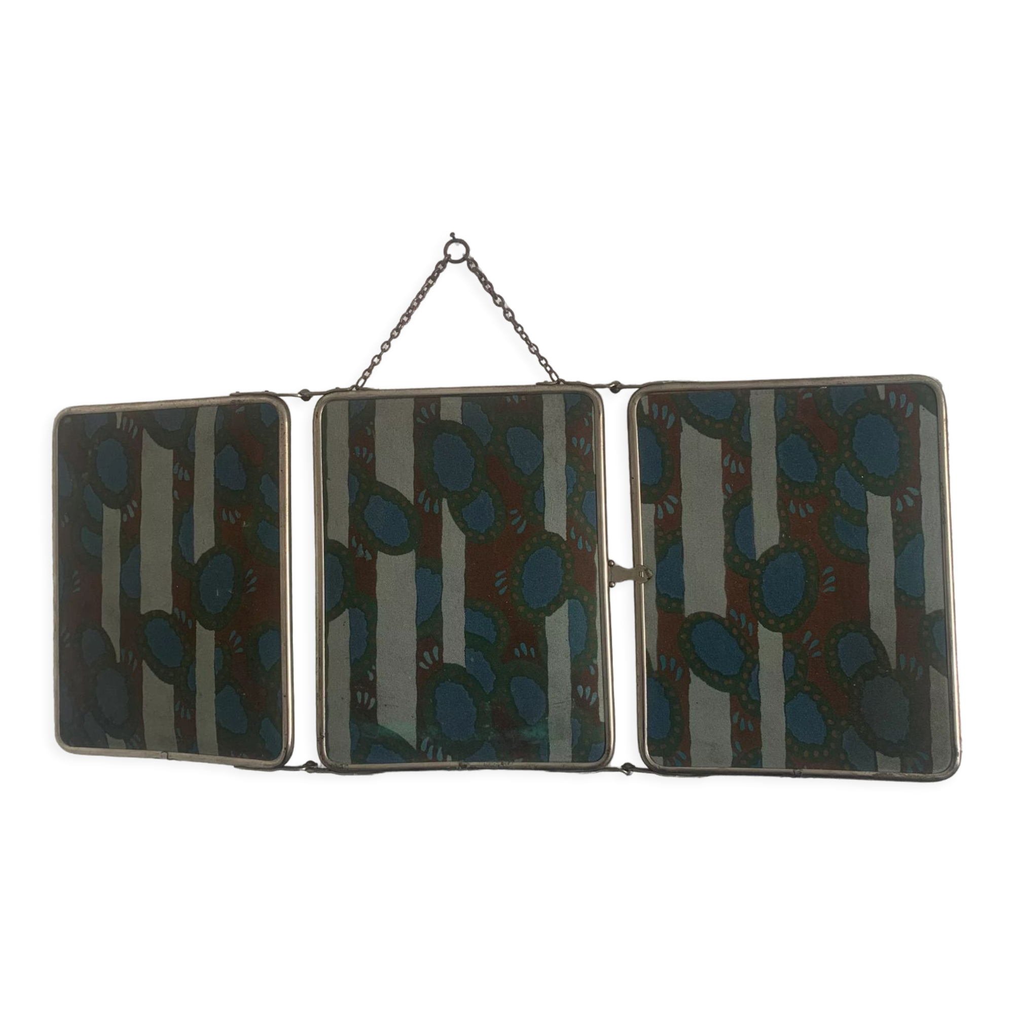 Vintage mirror 1930 triptych beveled barber Art Deco fabric - 28 x 68 cm