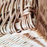 Antique rattan and wicker toy chest, bench, bed end