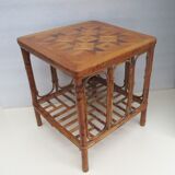 Vintage bamboo coffee table. Marquetry top