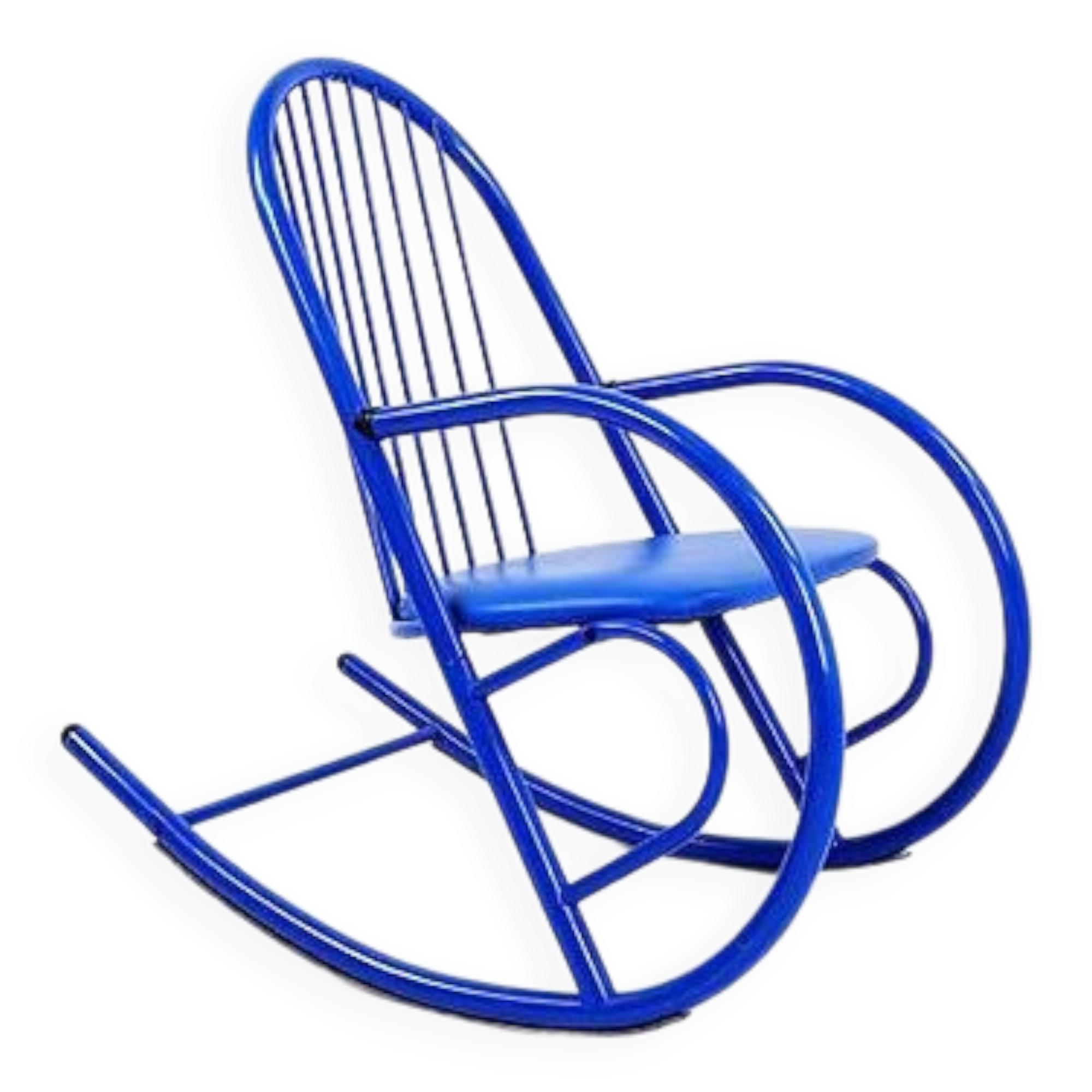 Blue Lacquered Tubular Metal Rocking Chair - 1970s