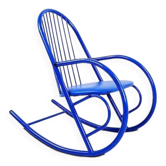 Blue Lacquered Tubular Metal Rocking Chair - 1970s