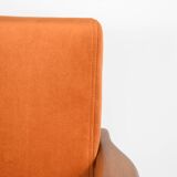 Fauteuil scandinave d'origine restauré, années 60, rouille, velours