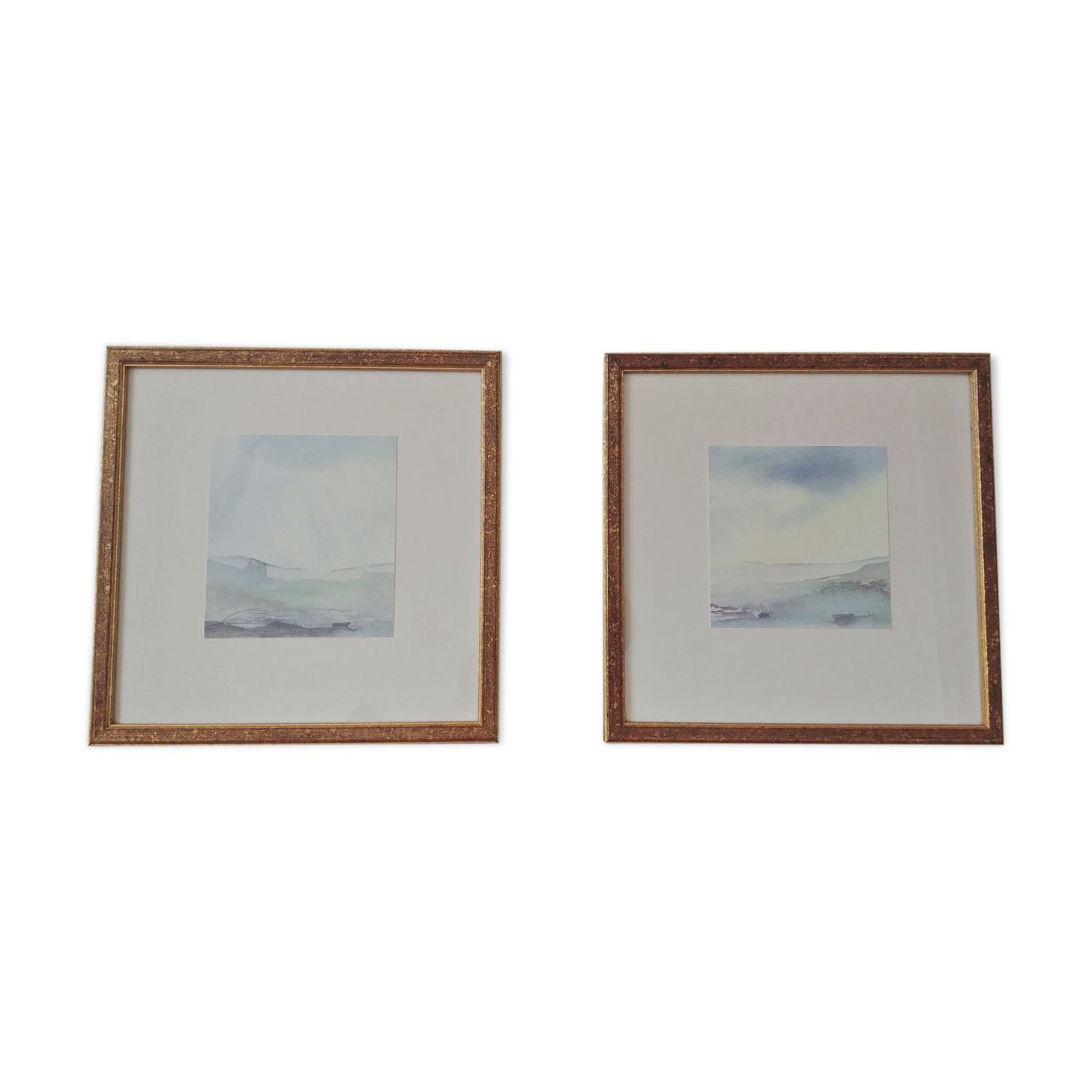 Paire d'aquarelles marines