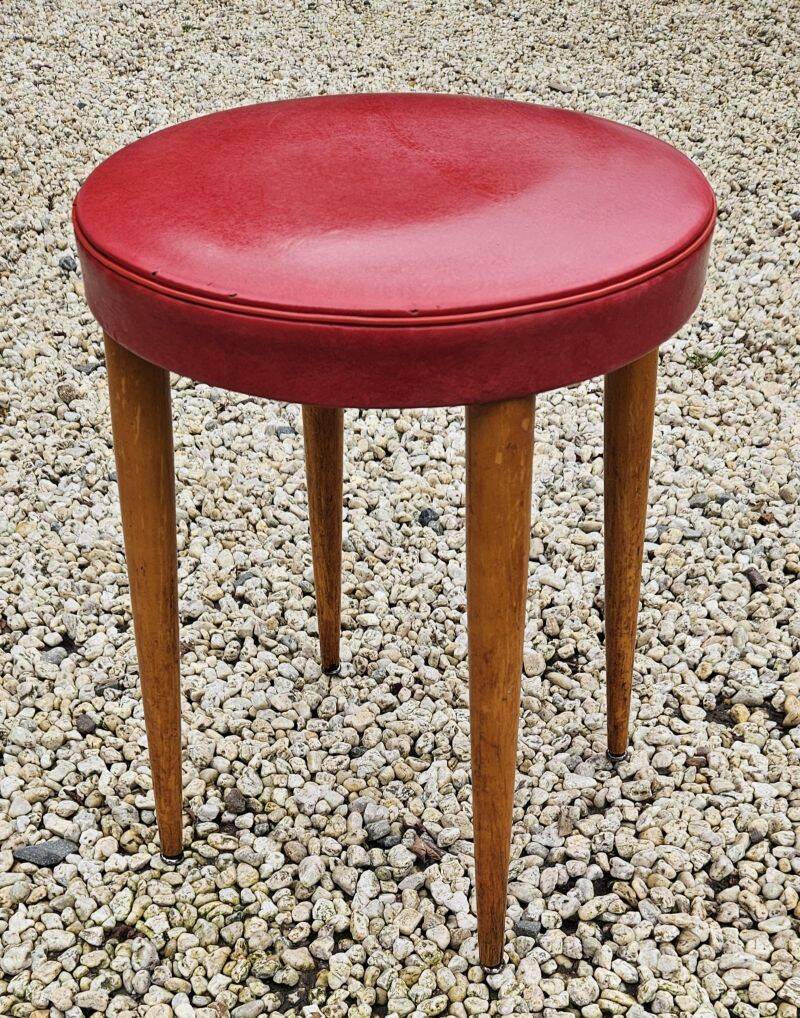 Baumann Low Stool Varnished Beech and Red Faux Leather