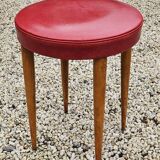 Baumann Low Stool Varnished Beech and Red Faux Leather