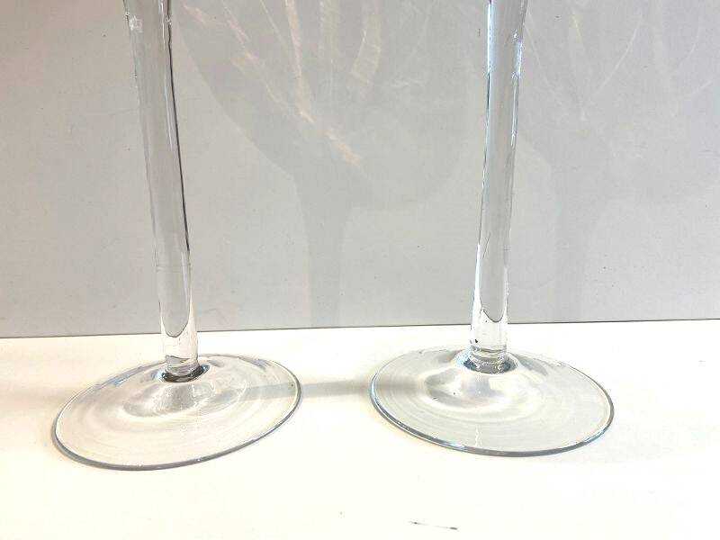 Duo of Tealight Holders Vases Candle Holders on Stand Blown Crystal Glass Amber