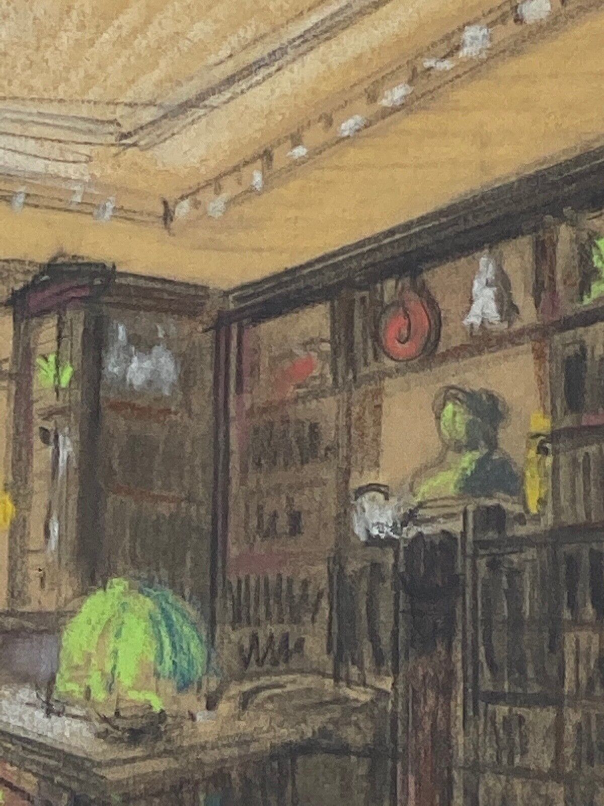 Watercolor sign andre brif or prif interior drawing library 1925